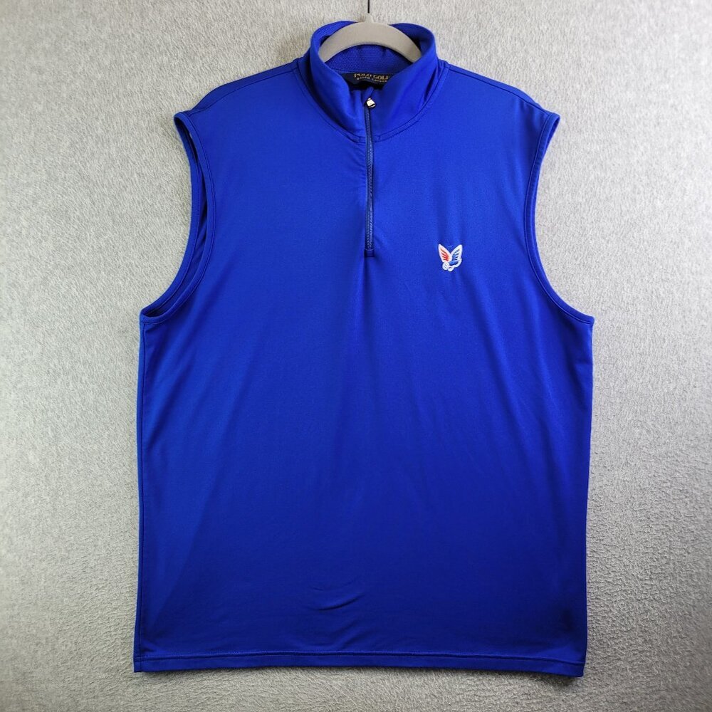 Polo Golf Ralph Lauren Vest Mens L Blue 1/4 Zip Patriot Golf Course Flag Merica